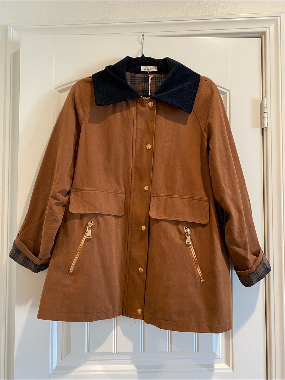 Brown Barn Jacket with Navy Corduroy Collar - Picture 1 of 4